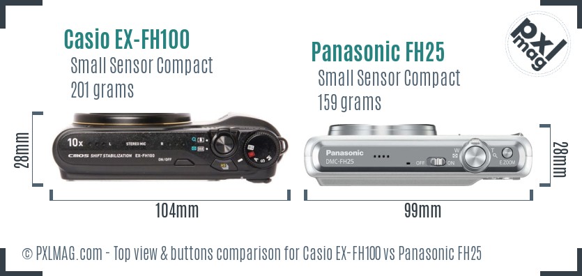 Casio EX-FH100 vs Panasonic FH25 top view buttons comparison