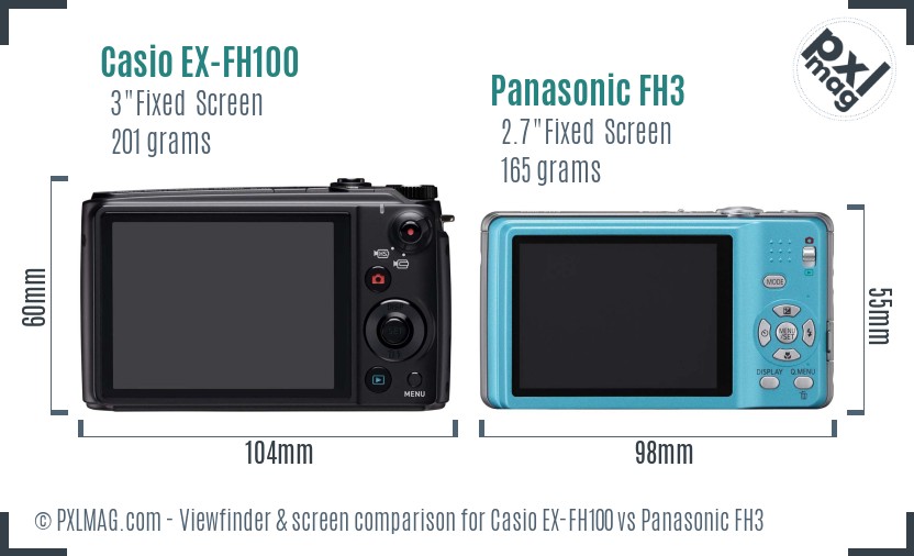 Casio EX-FH100 vs Panasonic FH3 Screen and Viewfinder comparison
