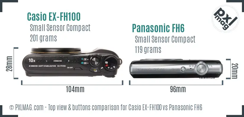 Casio EX-FH100 vs Panasonic FH6 top view buttons comparison Casio EX-FH100 vs Panasonic FH6 top view buttons comparison