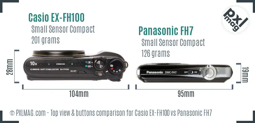 Casio EX-FH100 vs Panasonic FH7 top view buttons comparison Casio EX-FH100 vs Panasonic FH7 top view buttons comparison