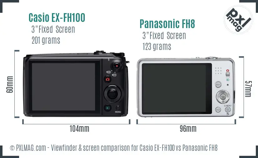 Casio EX-FH100 vs Panasonic FH8 Screen and Viewfinder comparison