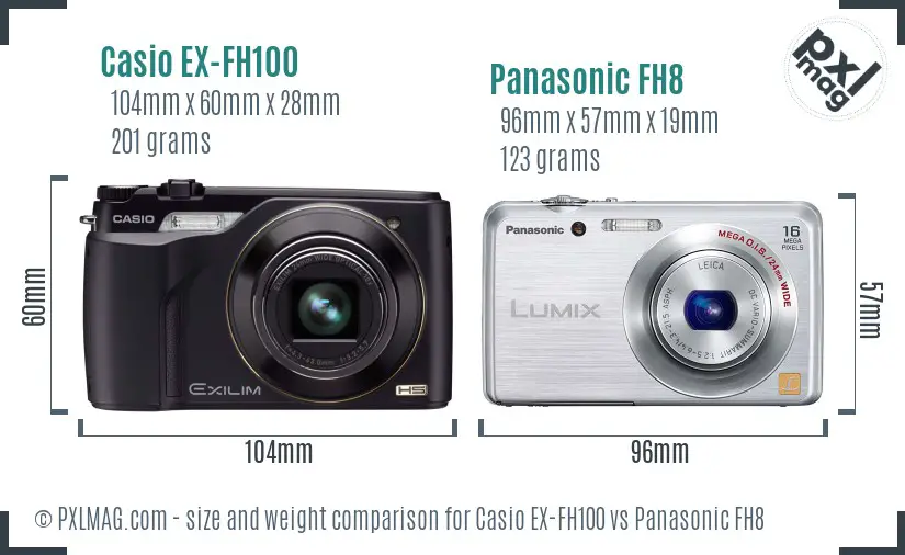 Casio EX-FH100 vs Panasonic FH8 size comparison