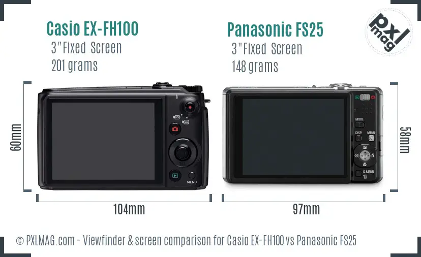 Casio EX-FH100 vs Panasonic FS25 Screen and Viewfinder comparison