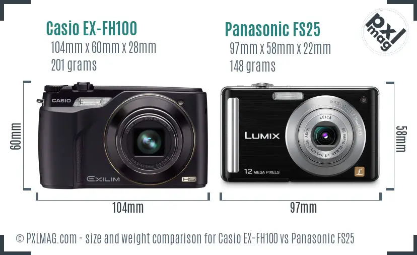 Casio EX-FH100 vs Panasonic FS25 size comparison