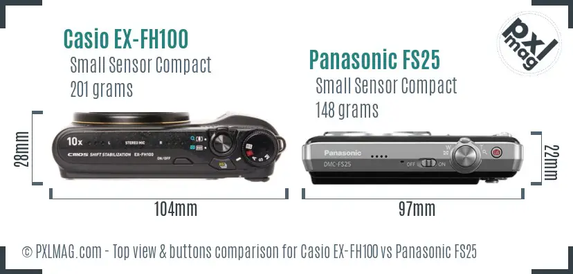 Casio EX-FH100 vs Panasonic FS25 top view buttons comparison