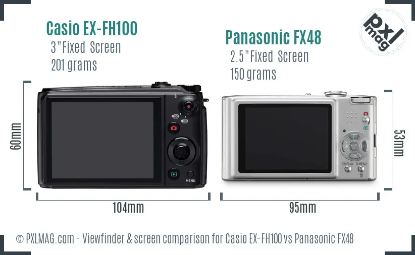 Casio EX-FH100 vs Panasonic FX48 Screen and Viewfinder comparison Casio EX-FH100 vs Panasonic FX48 Screen and Viewfinder comparison
