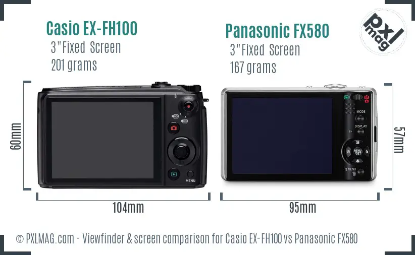 Casio EX-FH100 vs Panasonic FX580 Screen and Viewfinder comparison