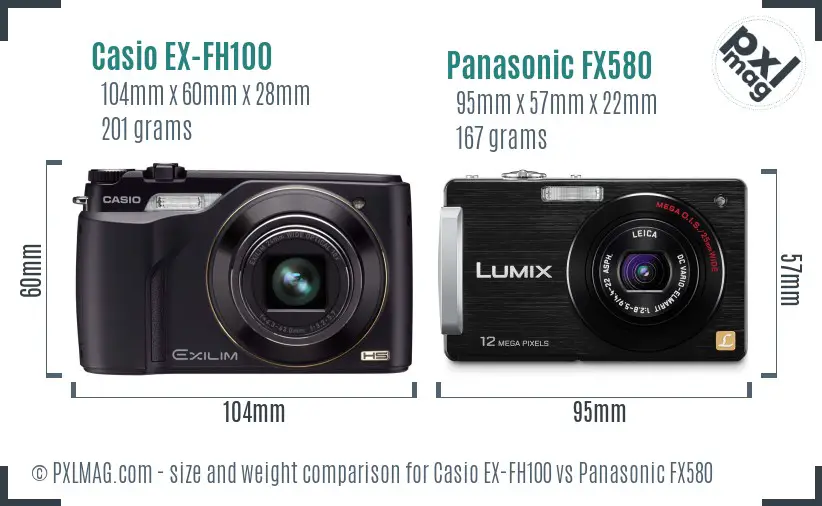 Casio EX-FH100 vs Panasonic FX580 size comparison