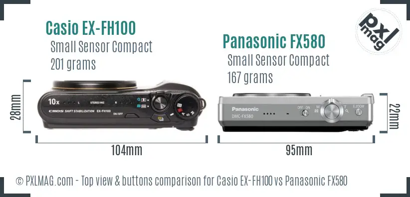 Casio EX-FH100 vs Panasonic FX580 top view buttons comparison