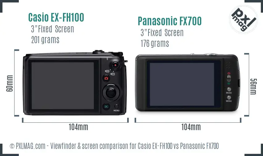 Casio EX-FH100 vs Panasonic FX700 Screen and Viewfinder comparison