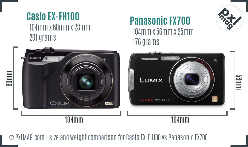 Casio EX-FH100 vs Panasonic FX700 size comparison