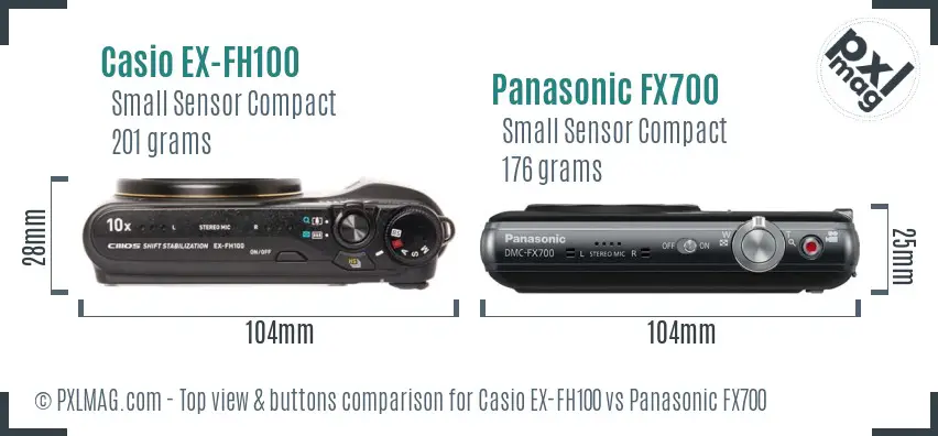 Casio EX-FH100 vs Panasonic FX700 top view buttons comparison