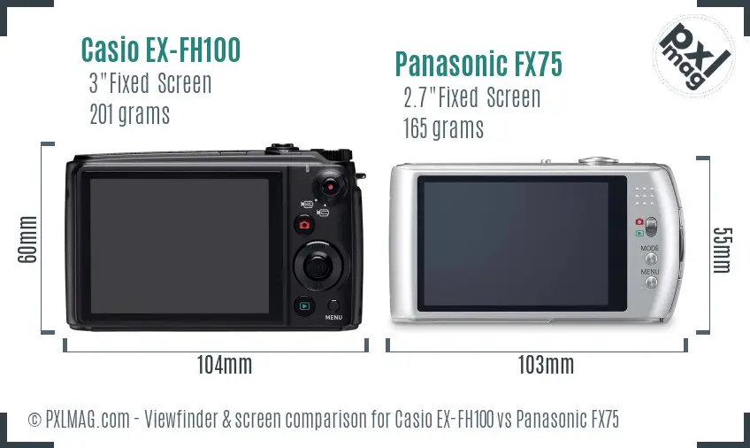 Casio EX-FH100 vs Panasonic FX75 Screen and Viewfinder comparison Casio EX-FH100 vs Panasonic FX75 Screen and Viewfinder comparison