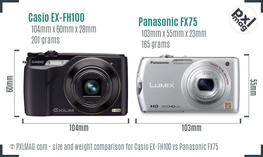 Casio EX-FH100 vs Panasonic FX75 size comparison Casio EX-FH100 vs Panasonic FX75 size comparison