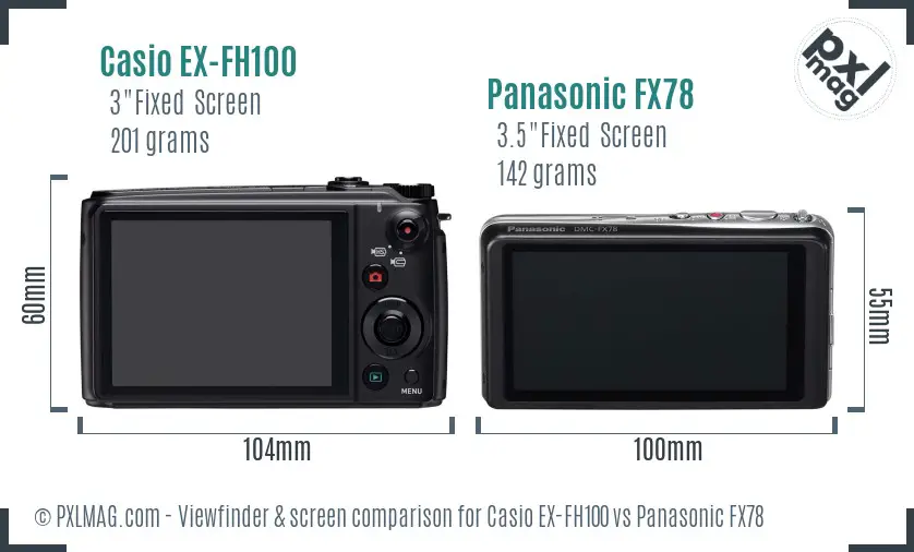 Casio EX-FH100 vs Panasonic FX78 Screen and Viewfinder comparison Casio EX-FH100 vs Panasonic FX78 Screen and Viewfinder comparison