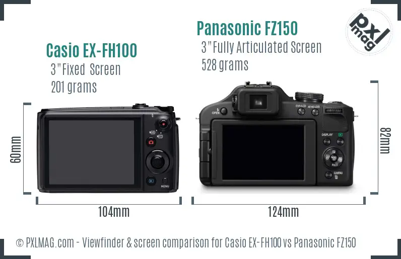 Casio EX-FH100 vs Panasonic FZ150 Screen and Viewfinder comparison