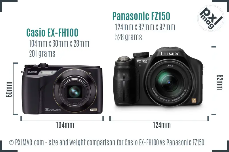 Casio EX-FH100 vs Panasonic FZ150 size comparison