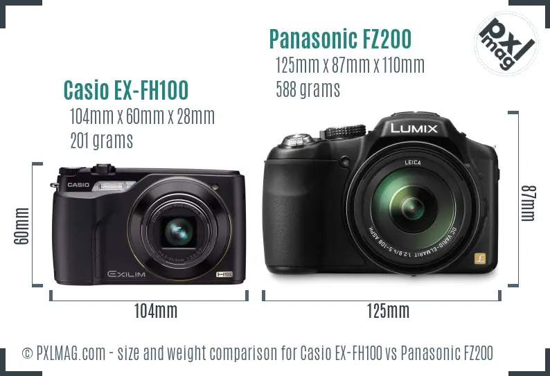 Casio EX-FH100 vs Panasonic FZ200 size comparison
