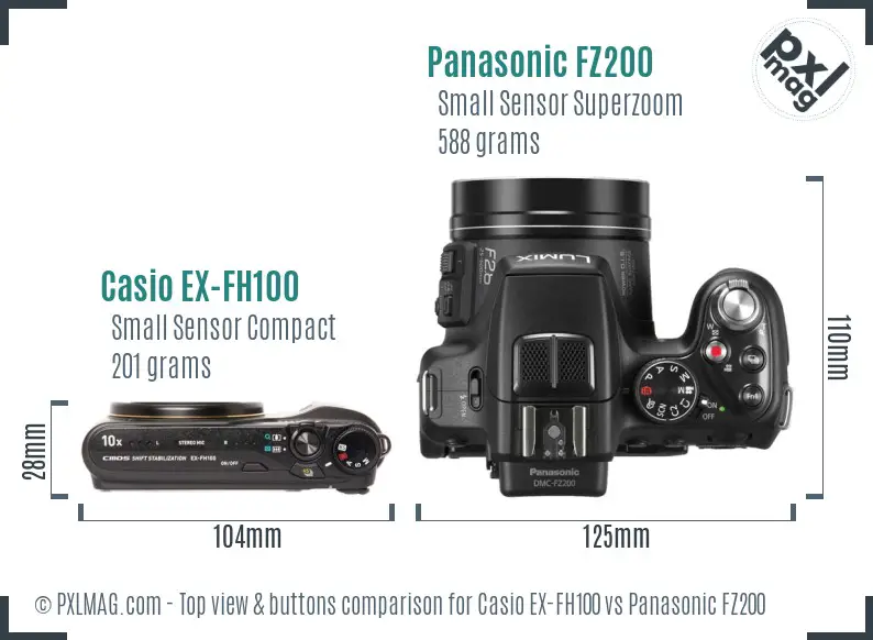 Casio EX-FH100 vs Panasonic FZ200 top view buttons comparison