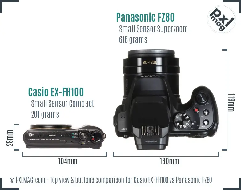 Casio EX-FH100 vs Panasonic FZ80 top view buttons comparison