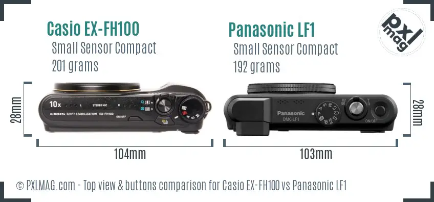 Casio EX-FH100 vs Panasonic LF1 top view buttons comparison Casio EX-FH100 vs Panasonic LF1 top view buttons comparison
