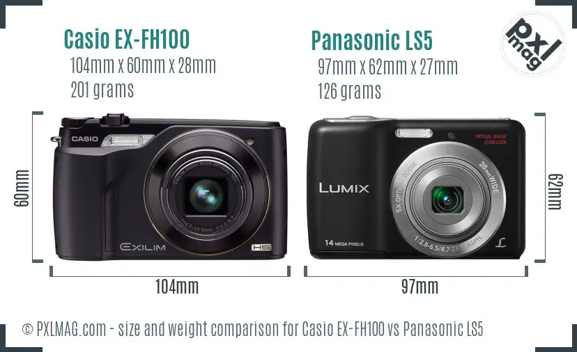 Casio EX-FH100 vs Panasonic LS5 size comparison