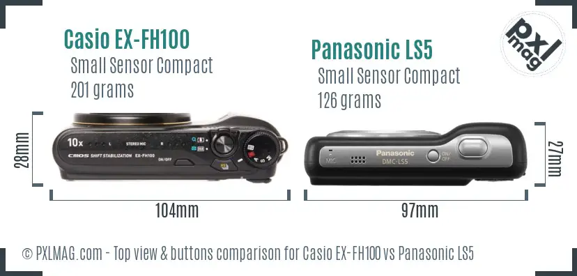 Casio EX-FH100 vs Panasonic LS5 top view buttons comparison