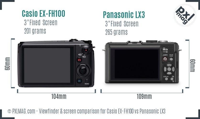 Casio EX-FH100 vs Panasonic LX3 Screen and Viewfinder comparison