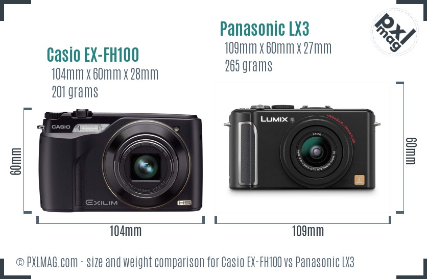 Casio EX-FH100 vs Panasonic LX3 size comparison