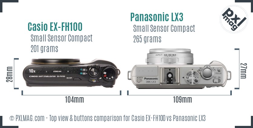 Casio EX-FH100 vs Panasonic LX3 top view buttons comparison