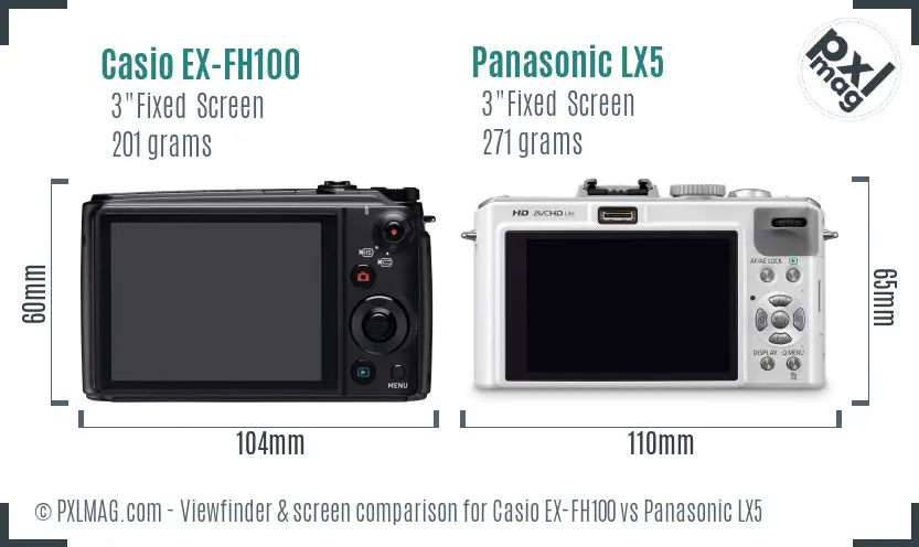 Casio EX-FH100 vs Panasonic LX5 Screen and Viewfinder comparison