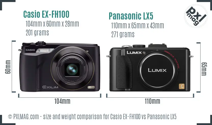 Casio EX-FH100 vs Panasonic LX5 size comparison
