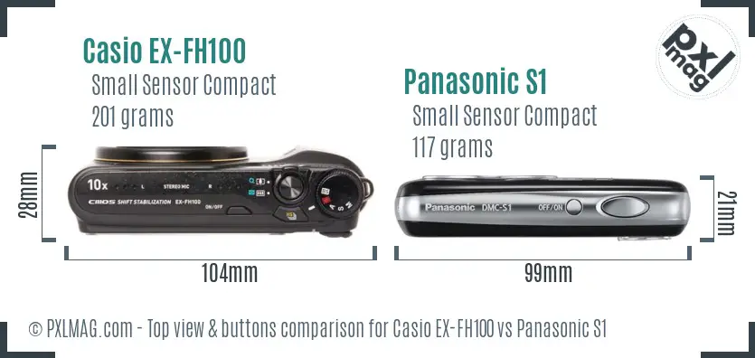 Casio EX-FH100 vs Panasonic S1 top view buttons comparison