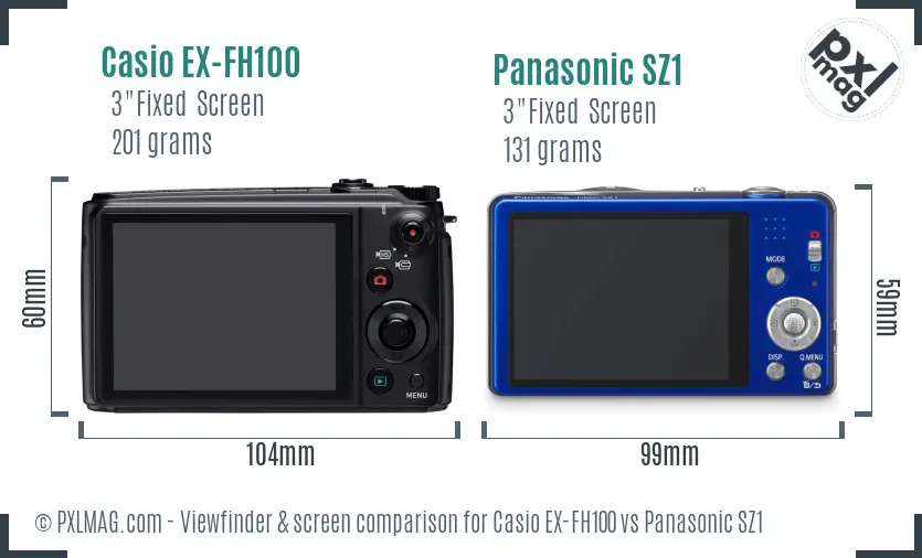 Casio EX-FH100 vs Panasonic SZ1 Screen and Viewfinder comparison Casio EX-FH100 vs Panasonic SZ1 Screen and Viewfinder comparison