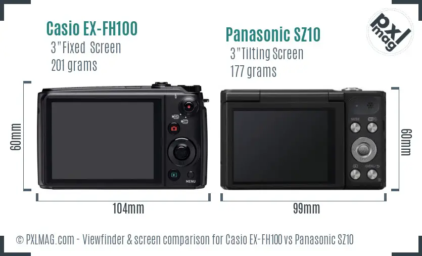 Casio EX-FH100 vs Panasonic SZ10 Screen and Viewfinder comparison