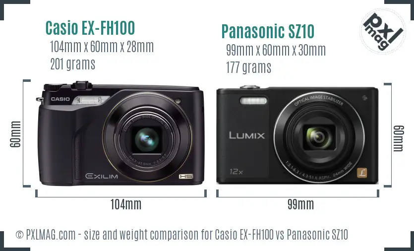 Casio EX-FH100 vs Panasonic SZ10 size comparison