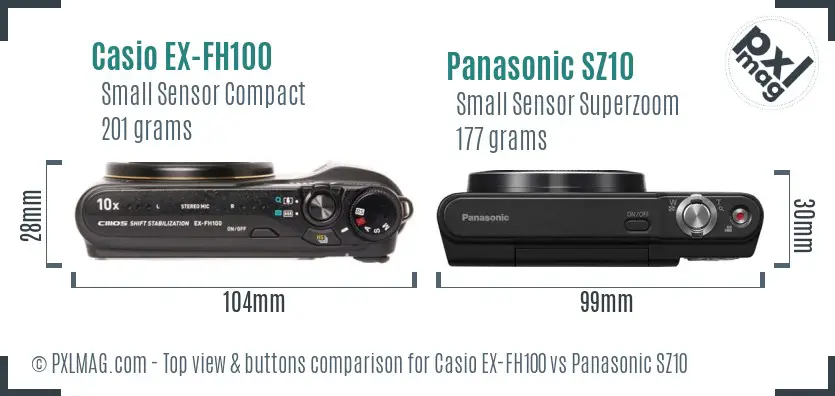 Casio EX-FH100 vs Panasonic SZ10 top view buttons comparison