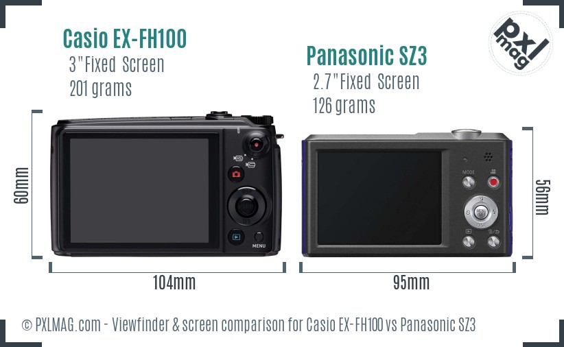Casio EX-FH100 vs Panasonic SZ3 Screen and Viewfinder comparison