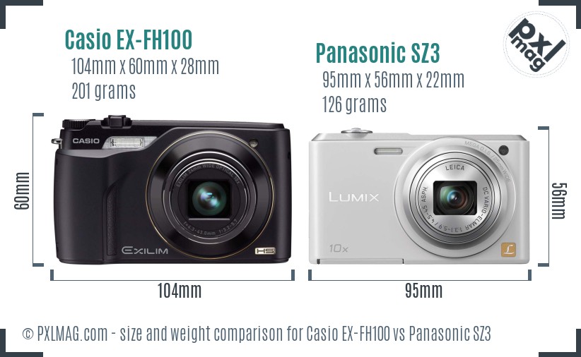 Casio EX-FH100 vs Panasonic SZ3 size comparison