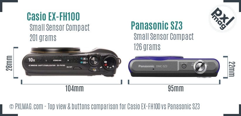 Casio EX-FH100 vs Panasonic SZ3 top view buttons comparison