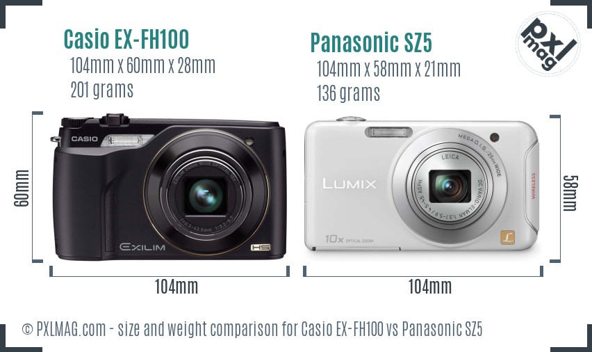 Casio EX-FH100 vs Panasonic SZ5 size comparison Casio EX-FH100 vs Panasonic SZ5 size comparison