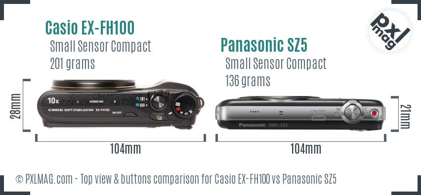 Casio EX-FH100 vs Panasonic SZ5 top view buttons comparison