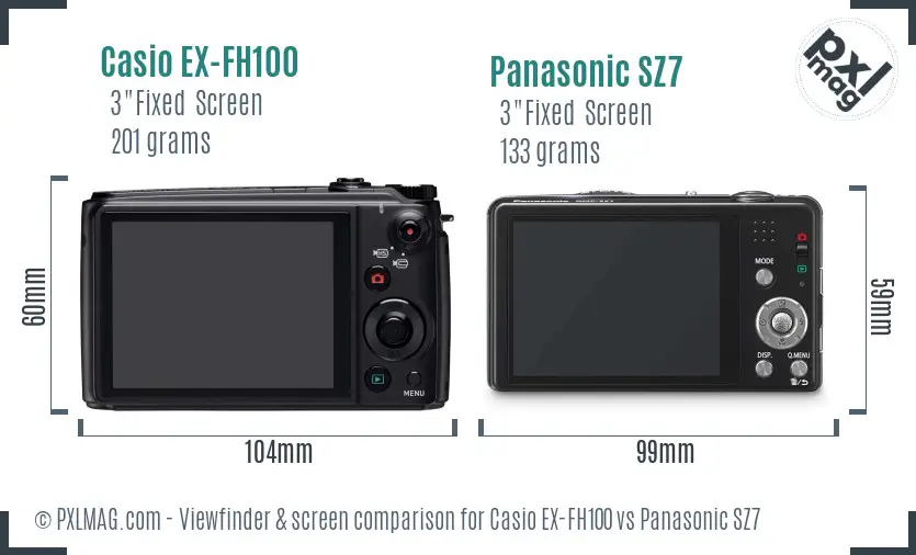 Casio EX-FH100 vs Panasonic SZ7 Screen and Viewfinder comparison