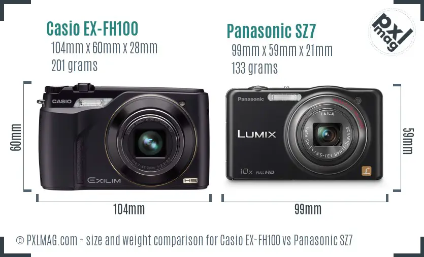 Casio EX-FH100 vs Panasonic SZ7 size comparison