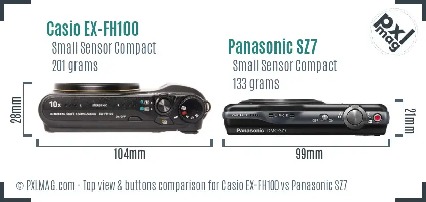 Casio EX-FH100 vs Panasonic SZ7 top view buttons comparison