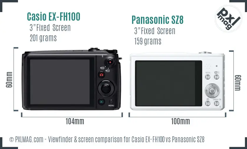 Casio EX-FH100 vs Panasonic SZ8 Screen and Viewfinder comparison