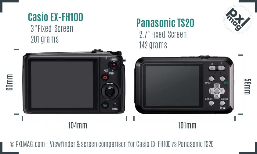 Casio EX-FH100 vs Panasonic TS20 Screen and Viewfinder comparison