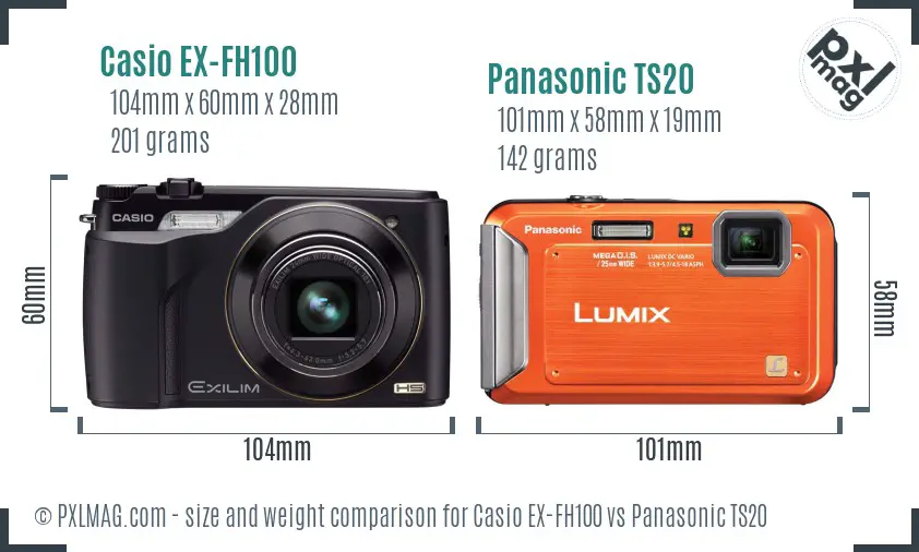 Casio EX-FH100 vs Panasonic TS20 size comparison