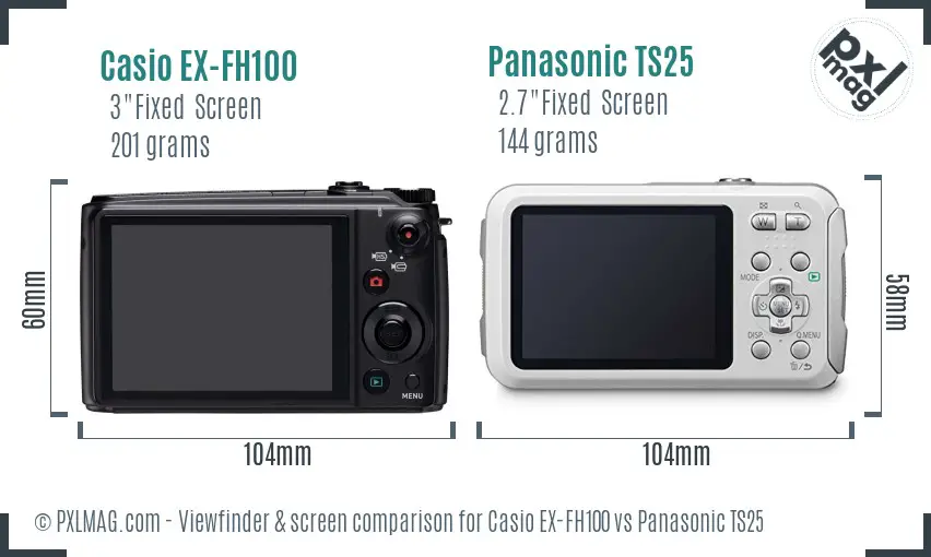 Casio EX-FH100 vs Panasonic TS25 Screen and Viewfinder comparison