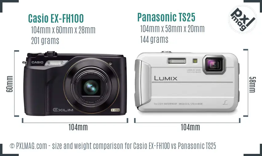 Casio EX-FH100 vs Panasonic TS25 size comparison Casio EX-FH100 vs Panasonic TS25 size comparison